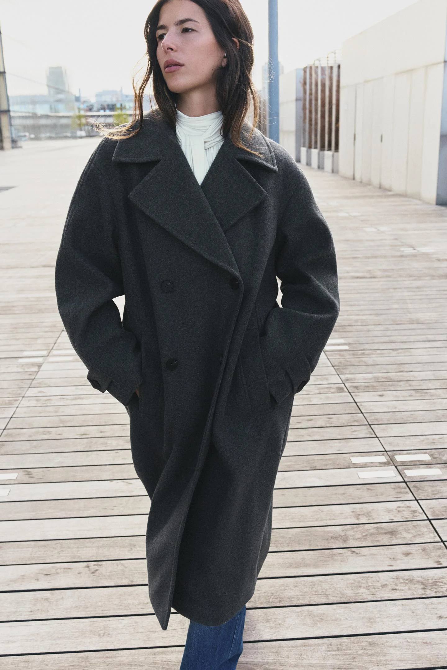 Пальто Zara Oversize Soft, серый