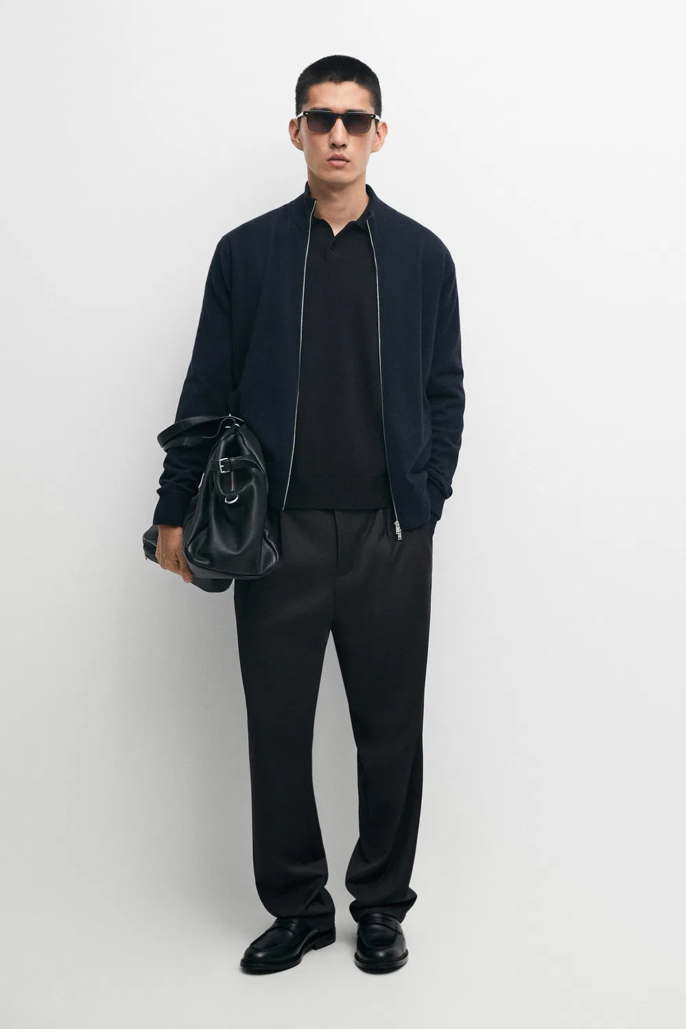 Кардиган Massimo Dutti 100% Cashmere Zip-Up Knit, темно-синий — фото 3