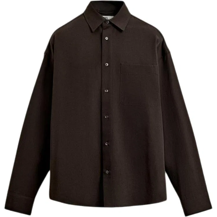 Мужская рубашка с отложным воротником Dark Brown ZARA, Темно-коричневый