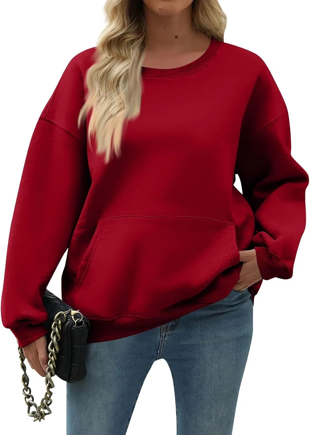 Женский свитшот оверсайз с флисом, Oversized Sweatshirt, красный — фото 2