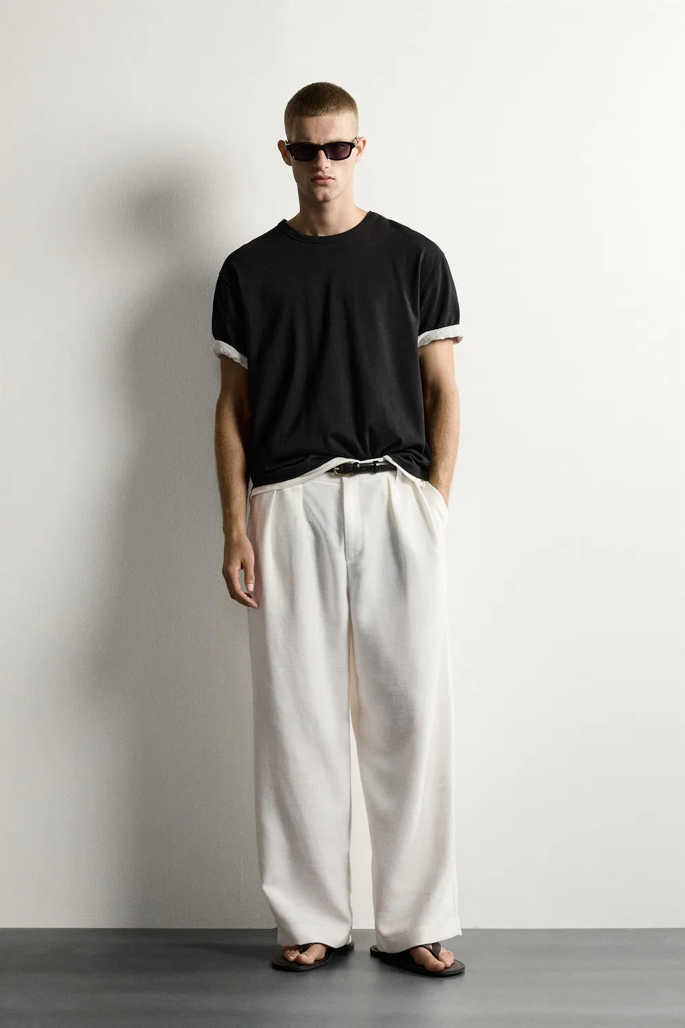 Брюки свободного кроя с текстурированной плиссировкой ZARA, White