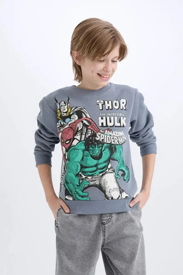 Детские свитшот для мальчиков с принтом Marvel Comics Crew Neck Defacto, Gray-Gr171 — фото 3