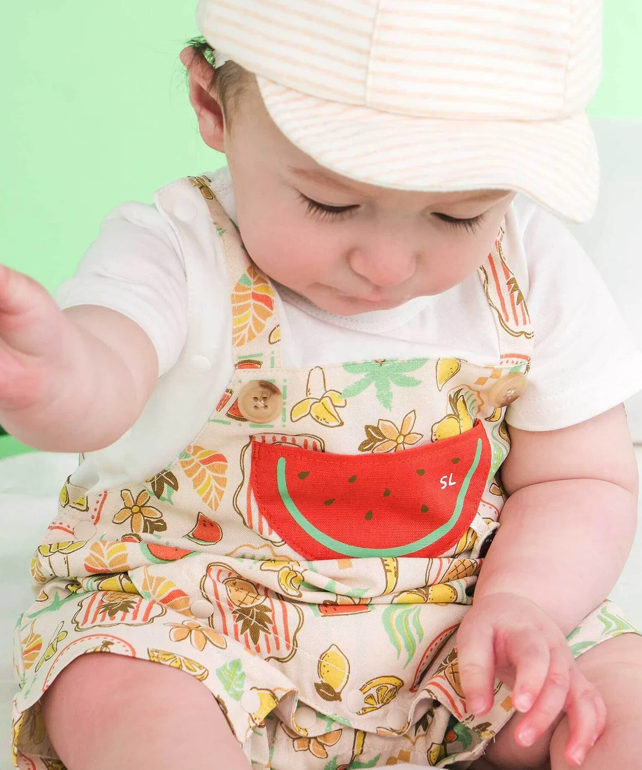 Детский комбинезон-боди с фруктовым принтом и карманами, модель Fruit Pocket SLAP SLIP BABY, Yellow