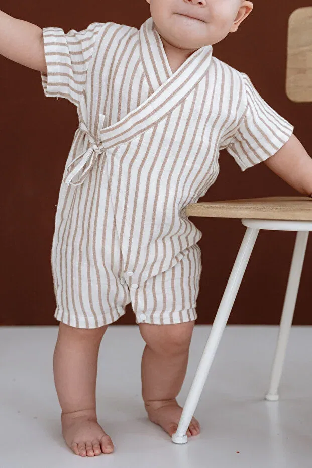 Детское боди-комбинезон для новорожденных хлопковый kimono romper Tba Collection, Beige — фото 2