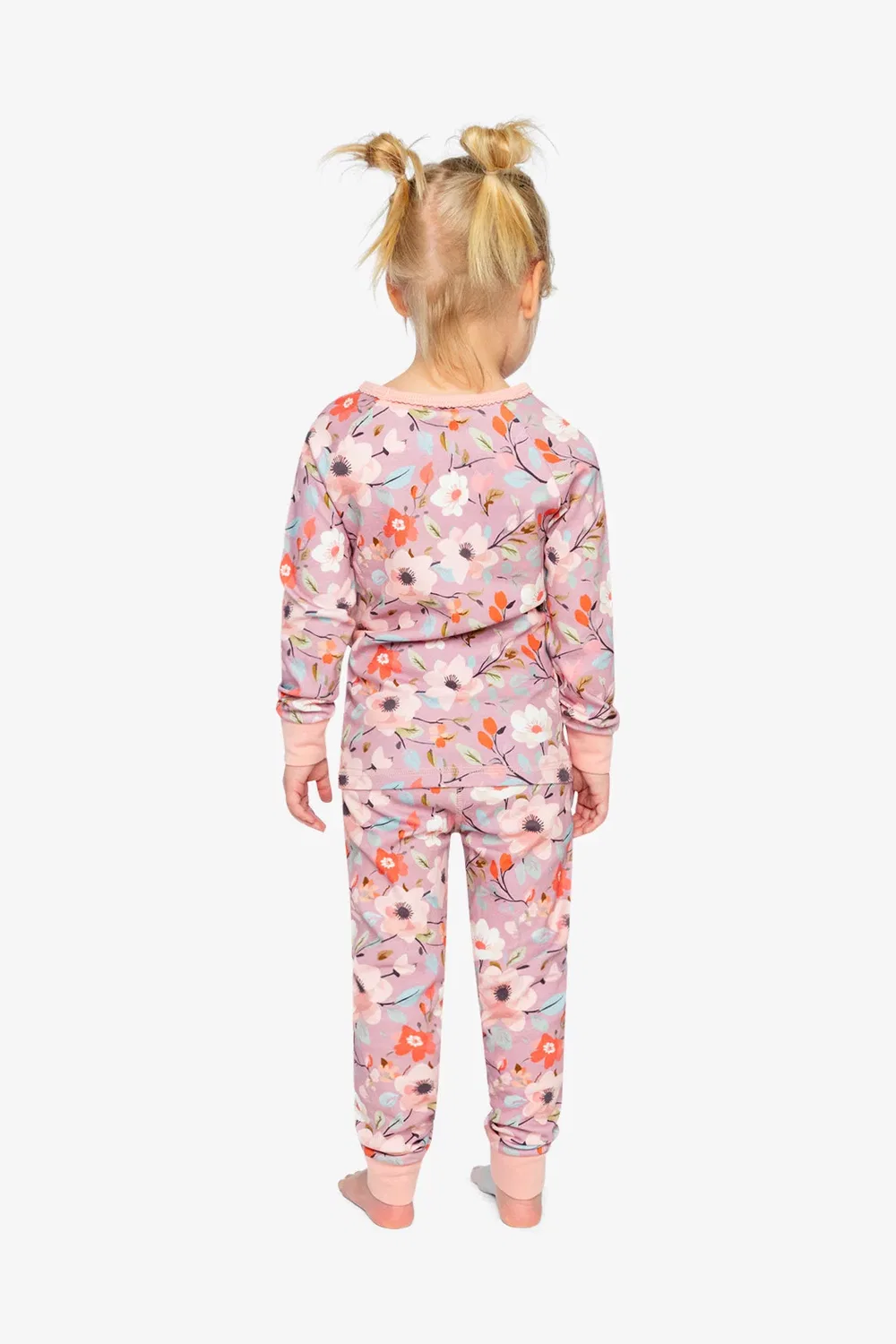Детский комплект пижамы из органического хлопка с длинным рукавом Deux par Deux, Pink Printed Flowers — фото 2