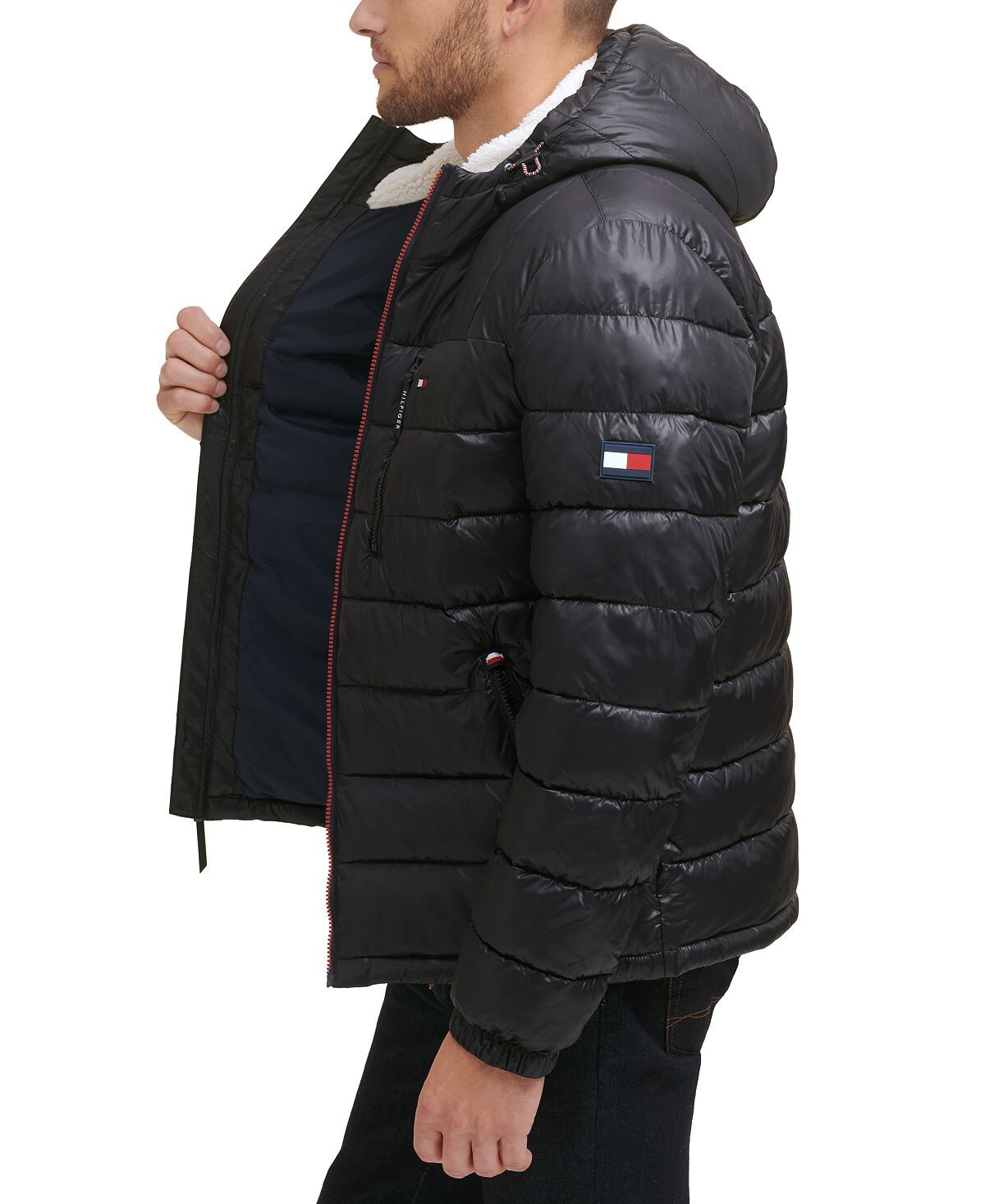 Мужская стеганая куртка-пуховик с капюшоном на подкладке из шерпы Tommy Hilfiger, черный — фото 3