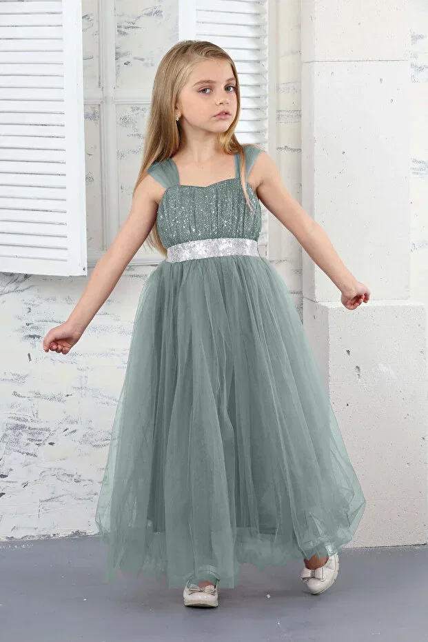 Детское платье для девочек с блестками Asortik Kids, Mint Green — фото 3
