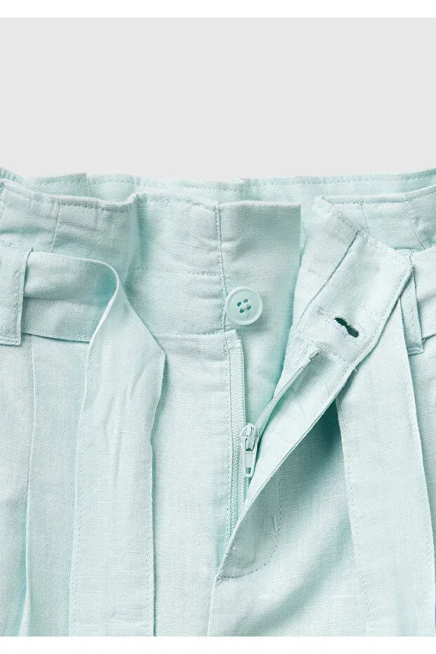 Детские шорты для девочек льняные с поясом United Colors Of Benetton, Water Green — фото 3
