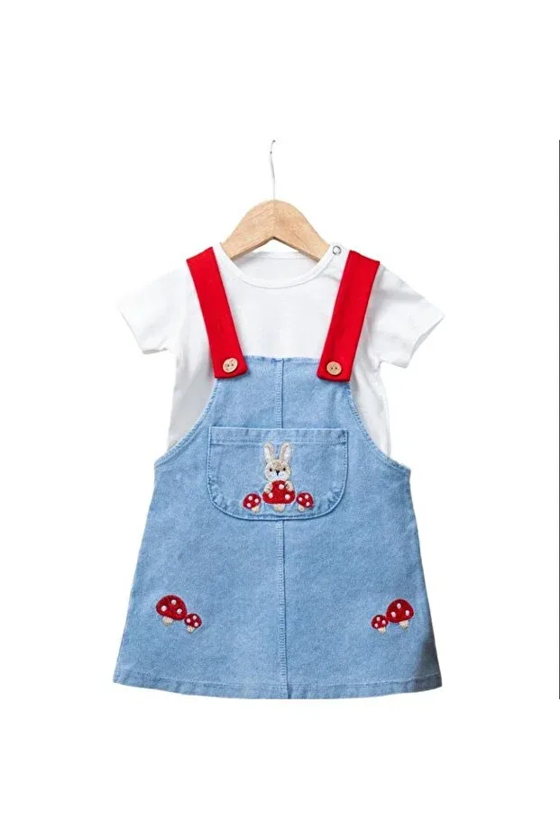 Детский комплект для девочек с вышивкой Mushroom Embroidered Red Strap Balgüneş Tekstil, Red