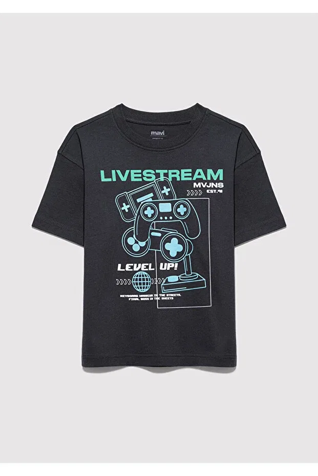 Детская футболка для мальчиков с принтом Level up printed Mavi, Anthracite — фото 2