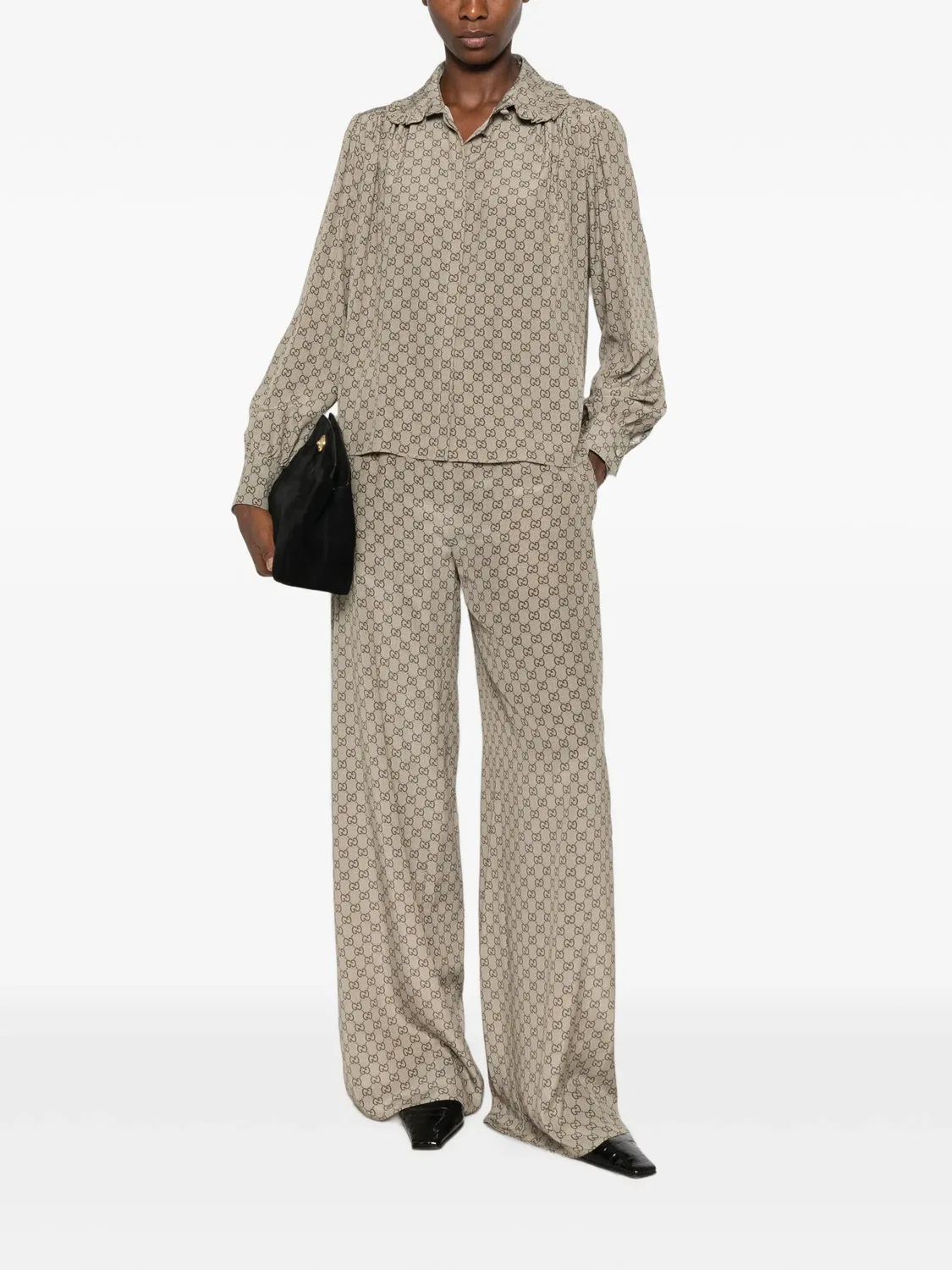 Шелковые брюки с узором GG Gucci, нейтральные — фото 2