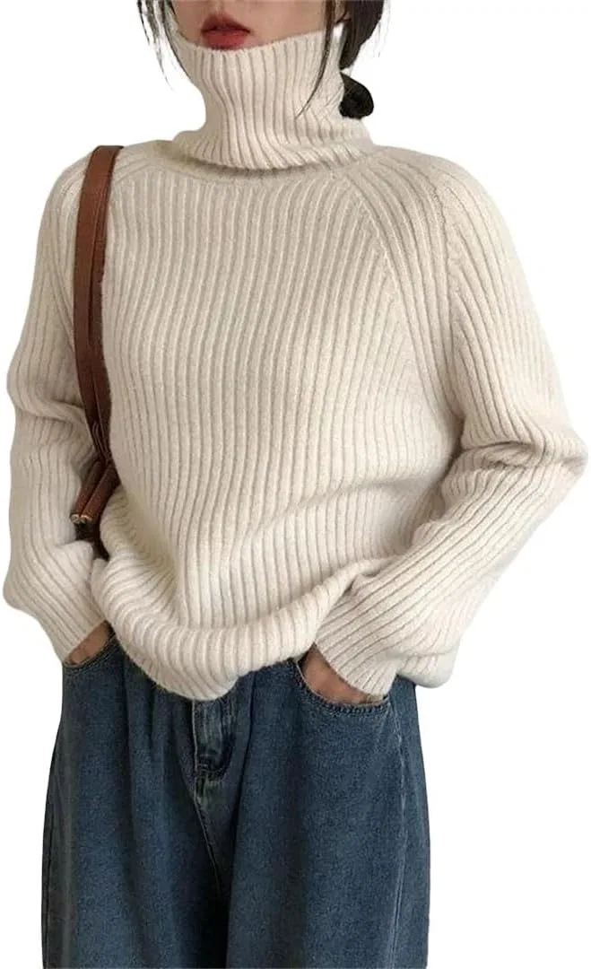 Женский свитер с высоким воротом, Oversize, кремовый/белый