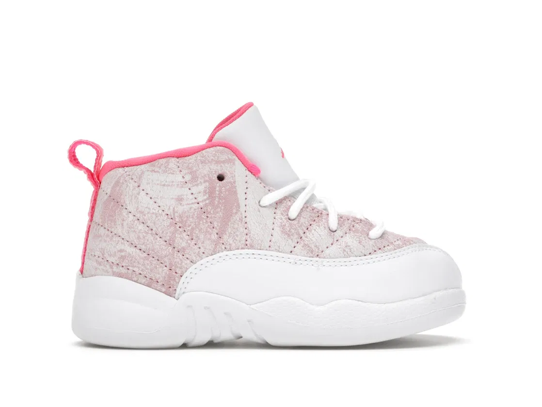 Детские кроссовки для мальчиков и девочек с цветовой гаммой Jordan 12 Retro Jordan, White/Arctic Punch-Hyper Pink