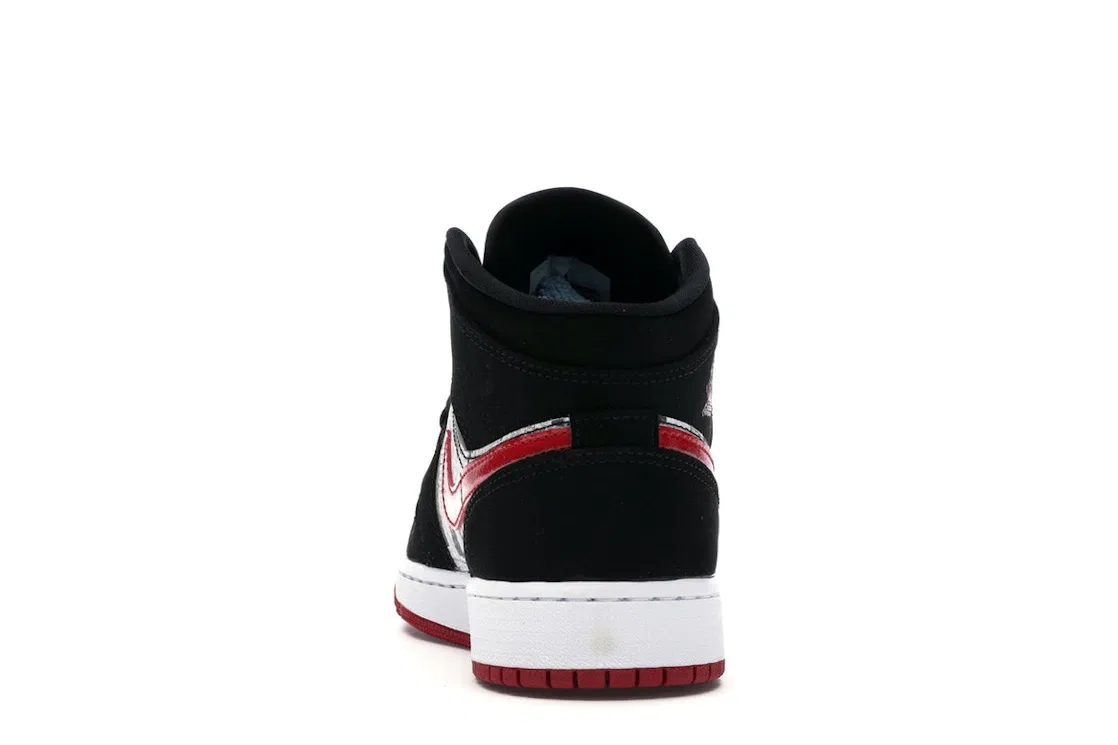 Детские кроссовки с газетным принтом Jordan 1 Mid Jordan, Black/Gym Red-White — фото 4
