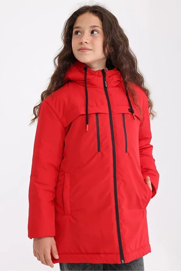 Детское пальто для девочек зимнее с капюшоном Qawwa, Red