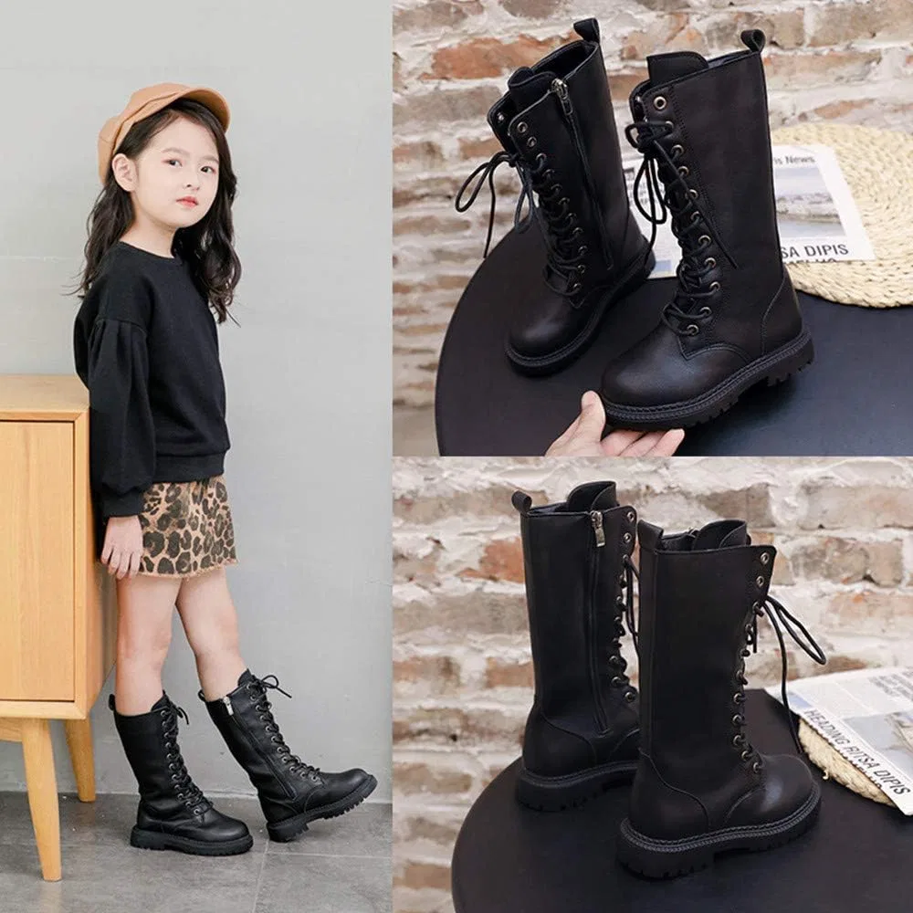 Детские ботинки для девочек со шнуровкой BININBOX, Warm Lining Black — фото 2
