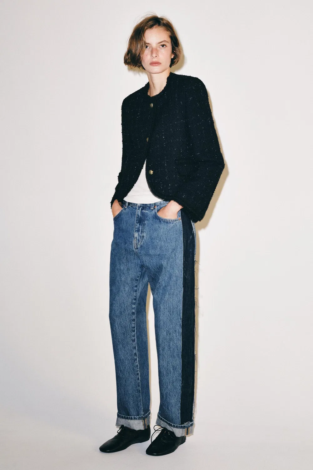 Джинсы с подвернутыми штанинами средней посадки из коллекции ZW ZARA, Mid-blue