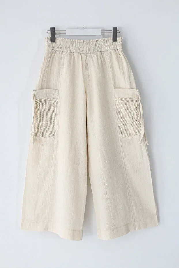 Детские брюки для девочек широкие с принтом Krinkıl Wide Leg Girls' Trousers Dobakids, Ecru — фото 2