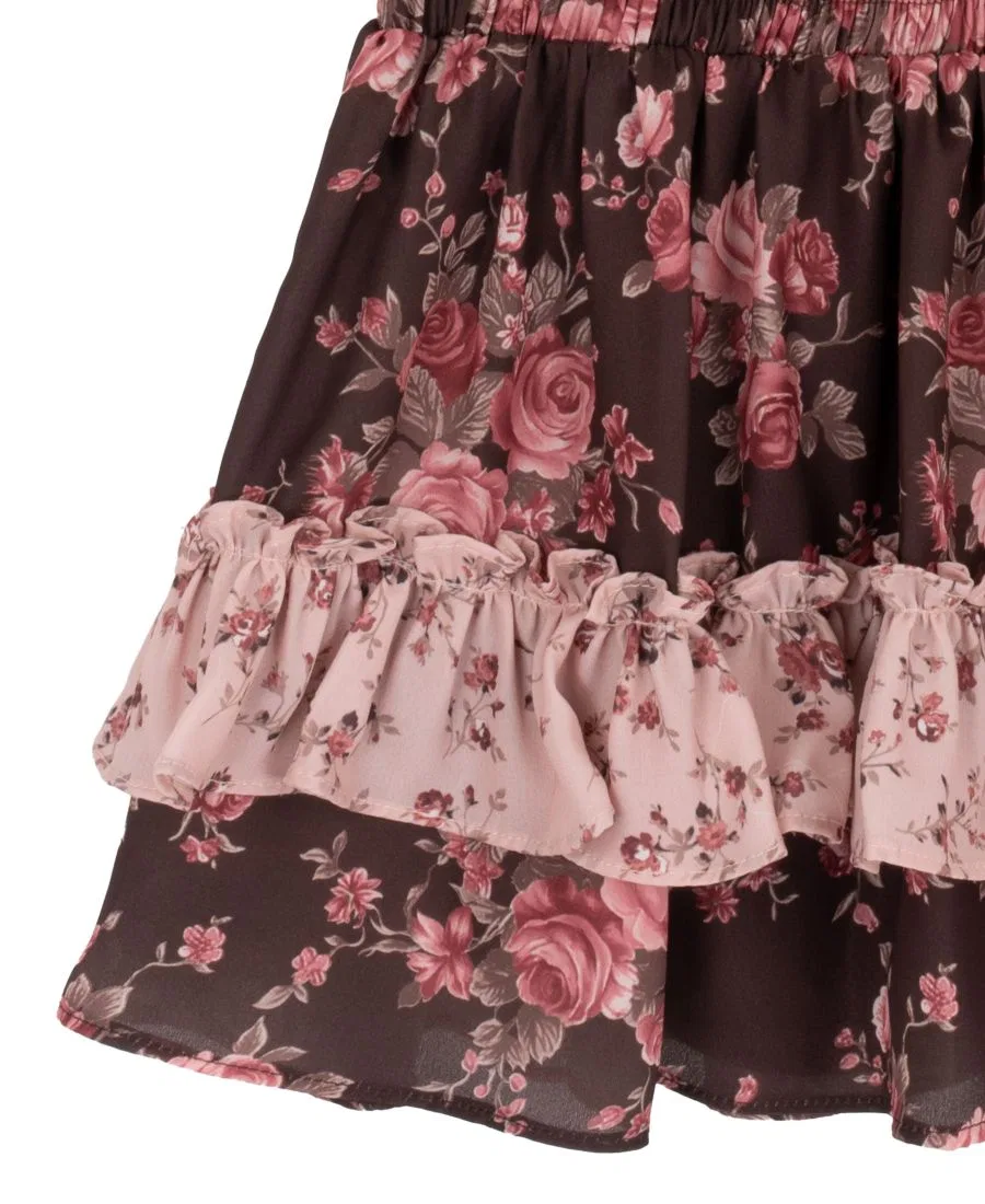 Комплект из вязаного жилета и юбки-шорт с цветочным принтом, модель Floral Crochet Sweater Vest and Tiered Skort Rare Editions, Blush — фото 4