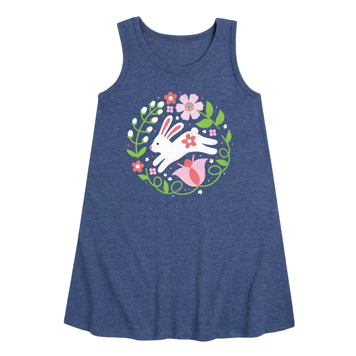 Детское платье-трапеция без рукавов Scandinavian Bunny With Flowers Instant Message, Heather Navy