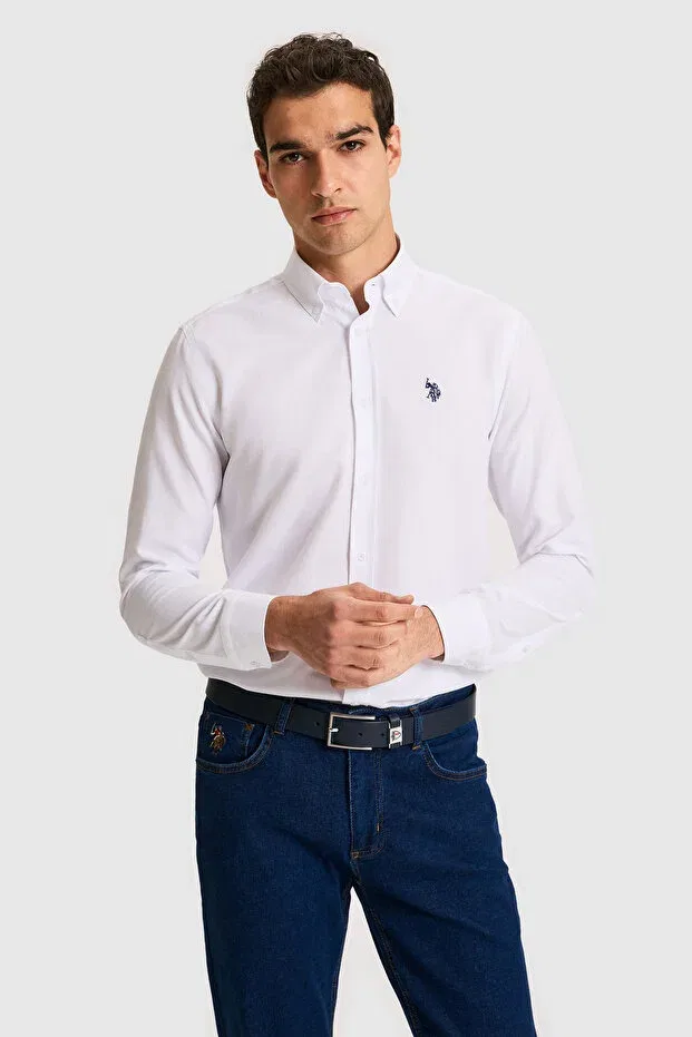 Мужская рубашка с длинным рукавом Basics U.S. Polo Assn., White