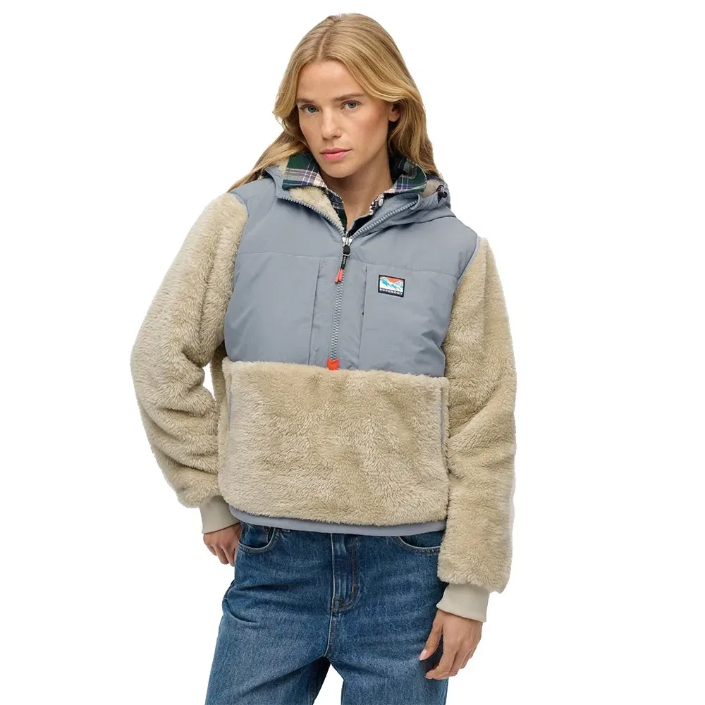 Худи Super Soft Hybrid половинная молния Superdry, бежевый