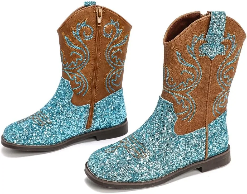 Детские сапоги для девочек и мальчиков с блестками Cowgirl Boots kkdom, Glitter Blue