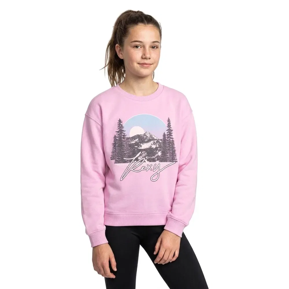 Детский свитшот для девочек с принтом Roxy Morninghike BRG, Pink — фото 3