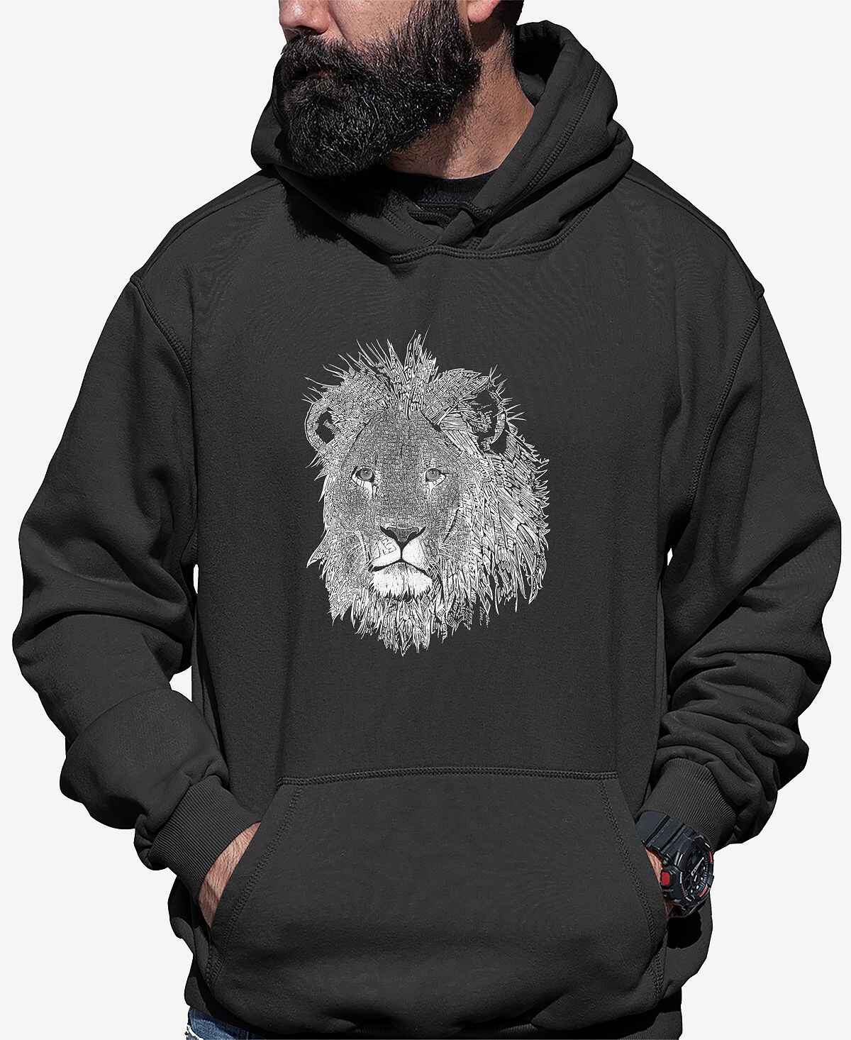 

Мужская толстовка с капюшоном word art lion LA Pop Art, темно-серый