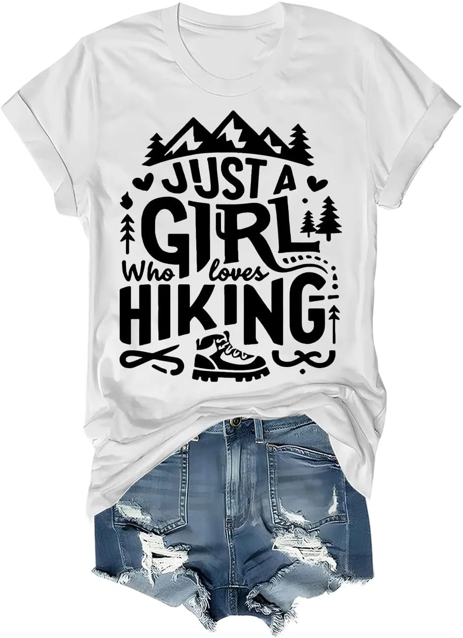 Женская футболка с принтом Just A Girl Who Loves Hiking, White