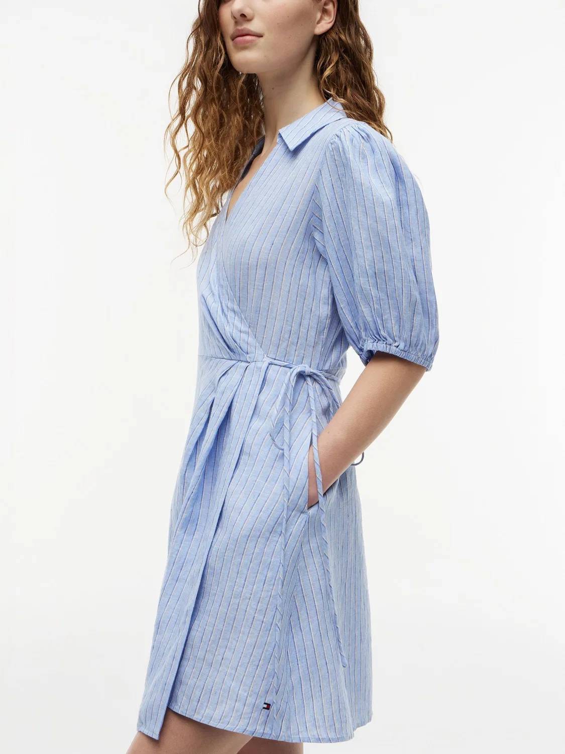 Платье-запах мини Pure Linen Relaxed Fit Tommy Hilfiger, синий — фото 4