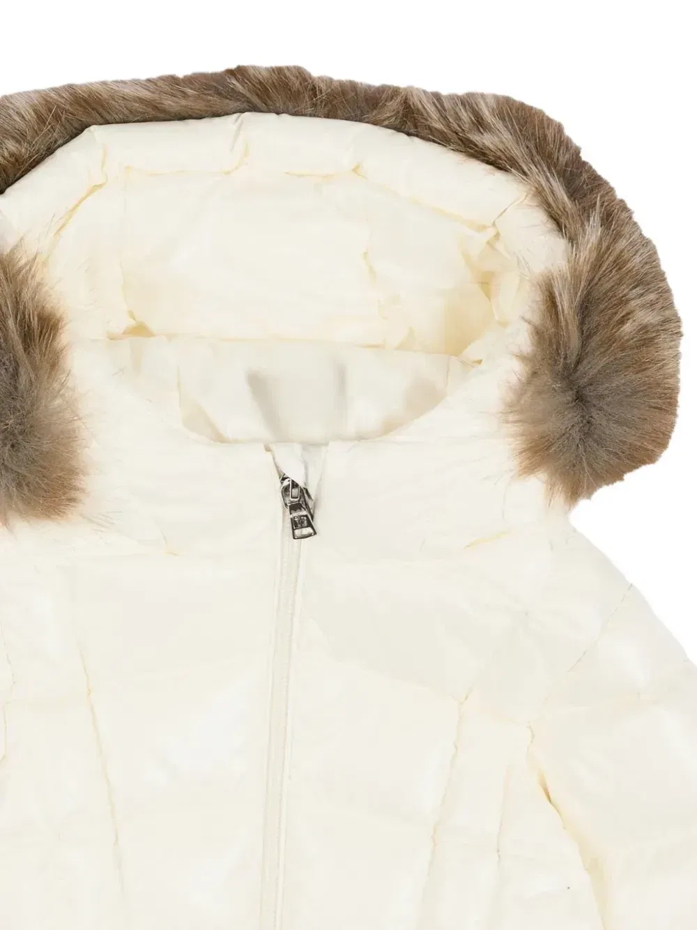 Стеганое пальто с отделкой из искусственного меха Moncler Enfant, белый — фото 3