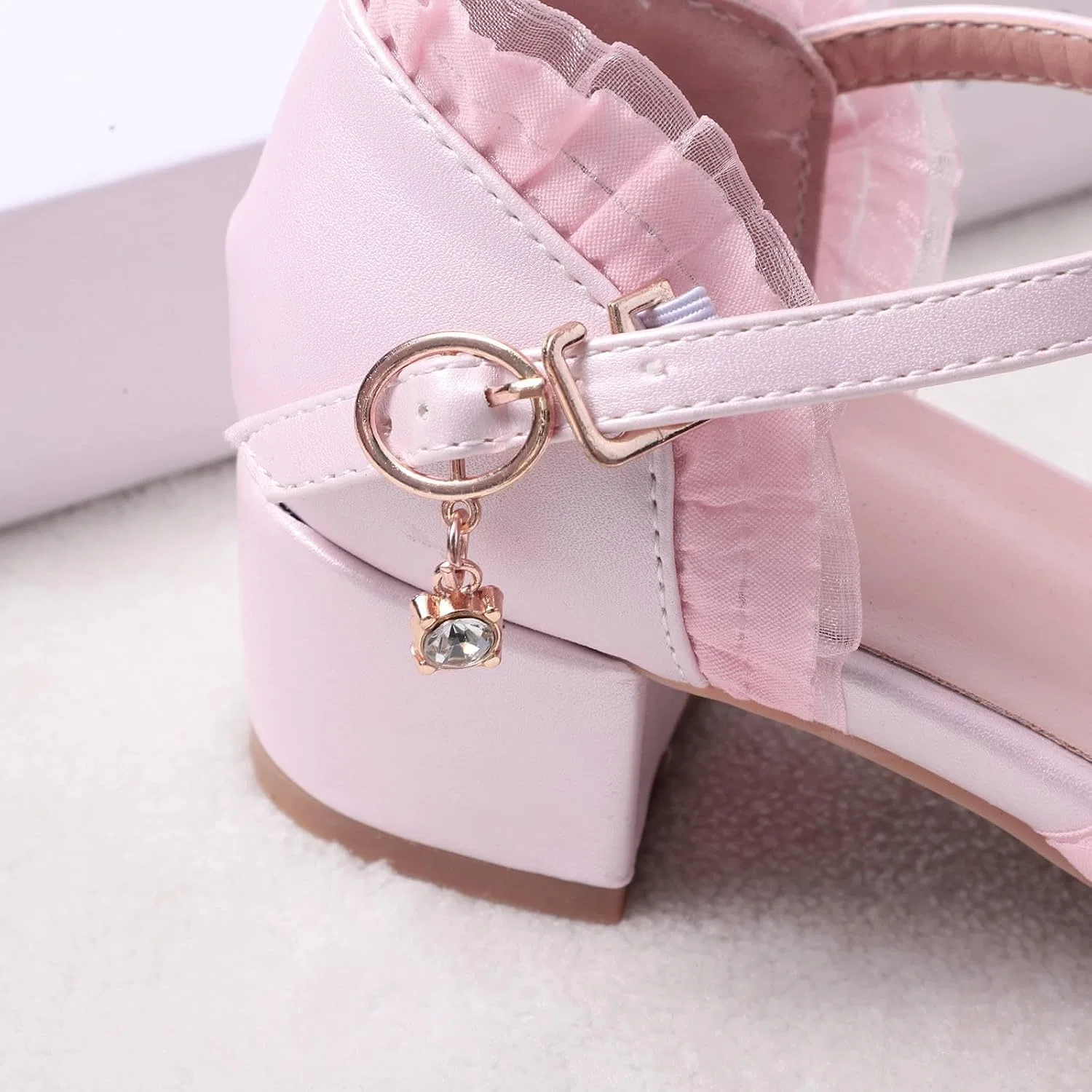 Детские туфли для девочек с бантом и ремешком на щиколотке, Pink — фото 4