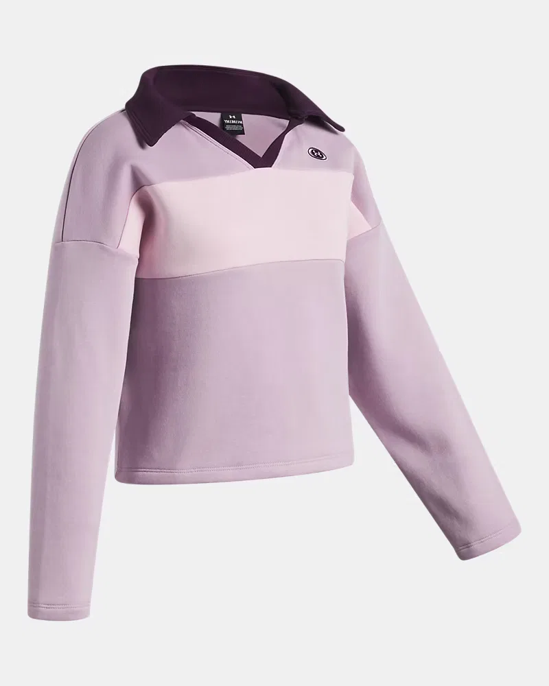 Футболка с длинным рукавом для девочек из хлопкового флиса UA Rugby UnderArmour, Mauve Pink/Prime Pink — фото 3