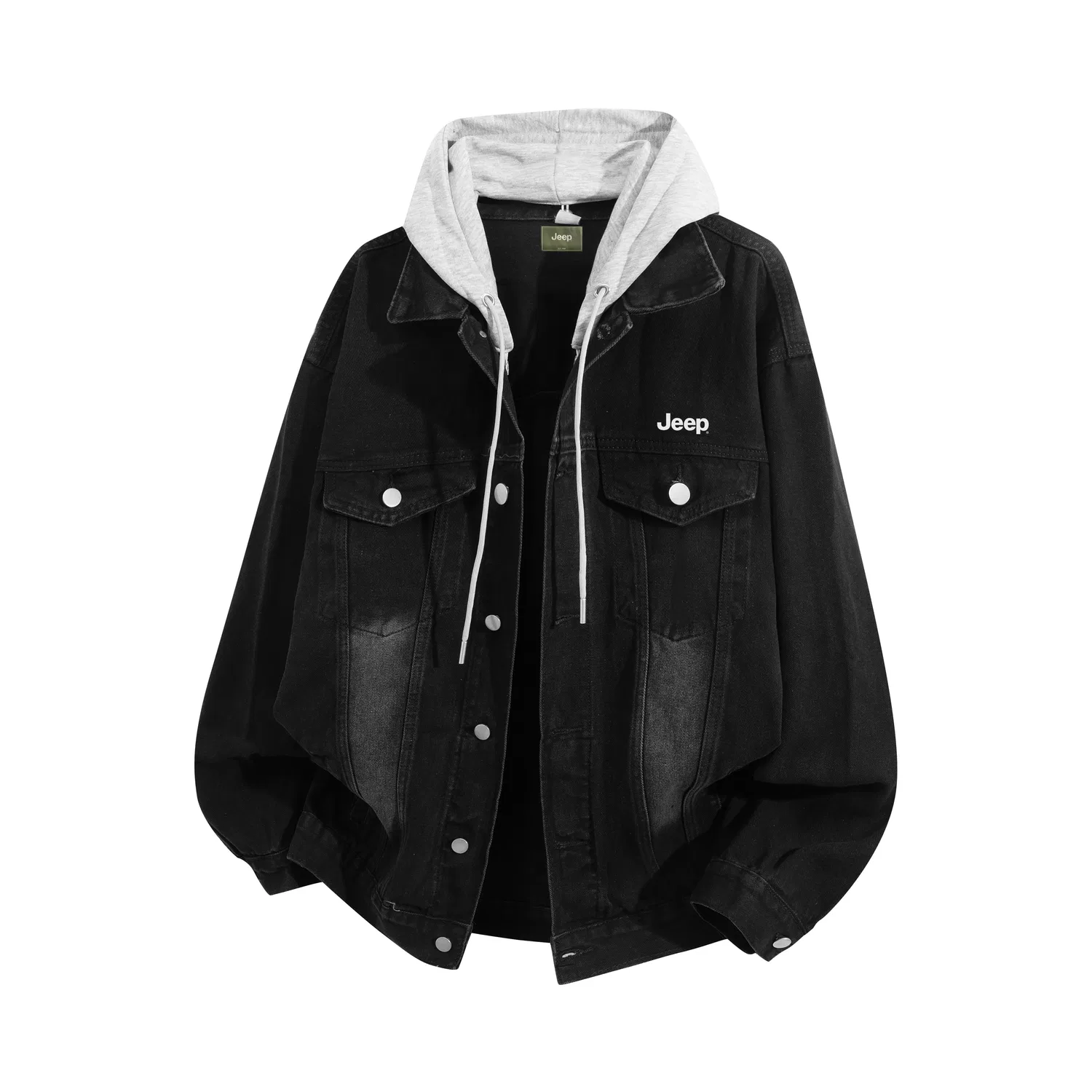 Детский джинсовый жакет с капюшоном, прямой крой, модель Jeep, Black/Gray Hood