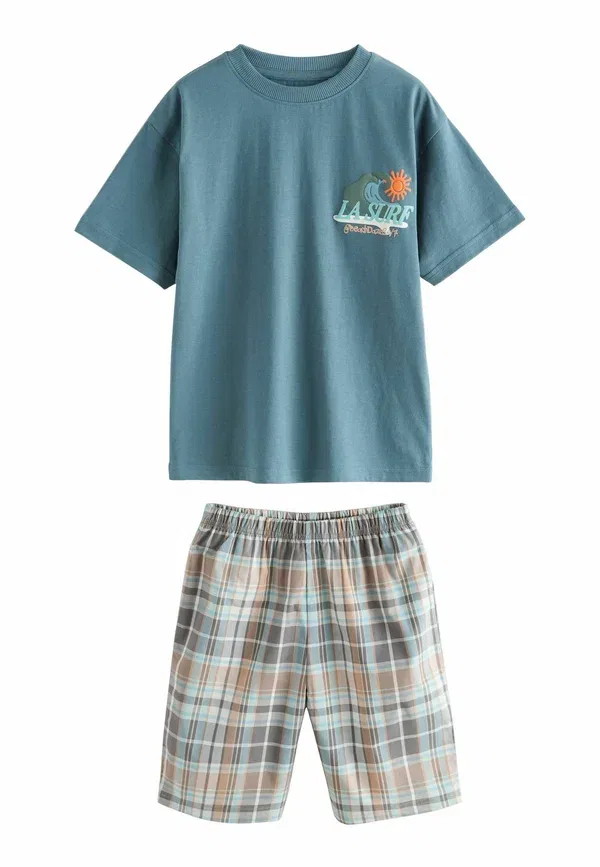 Комплект пижамы из 3 предметов, Regular fit, pyjama set, Next, серый, голубой, клетка — фото 3