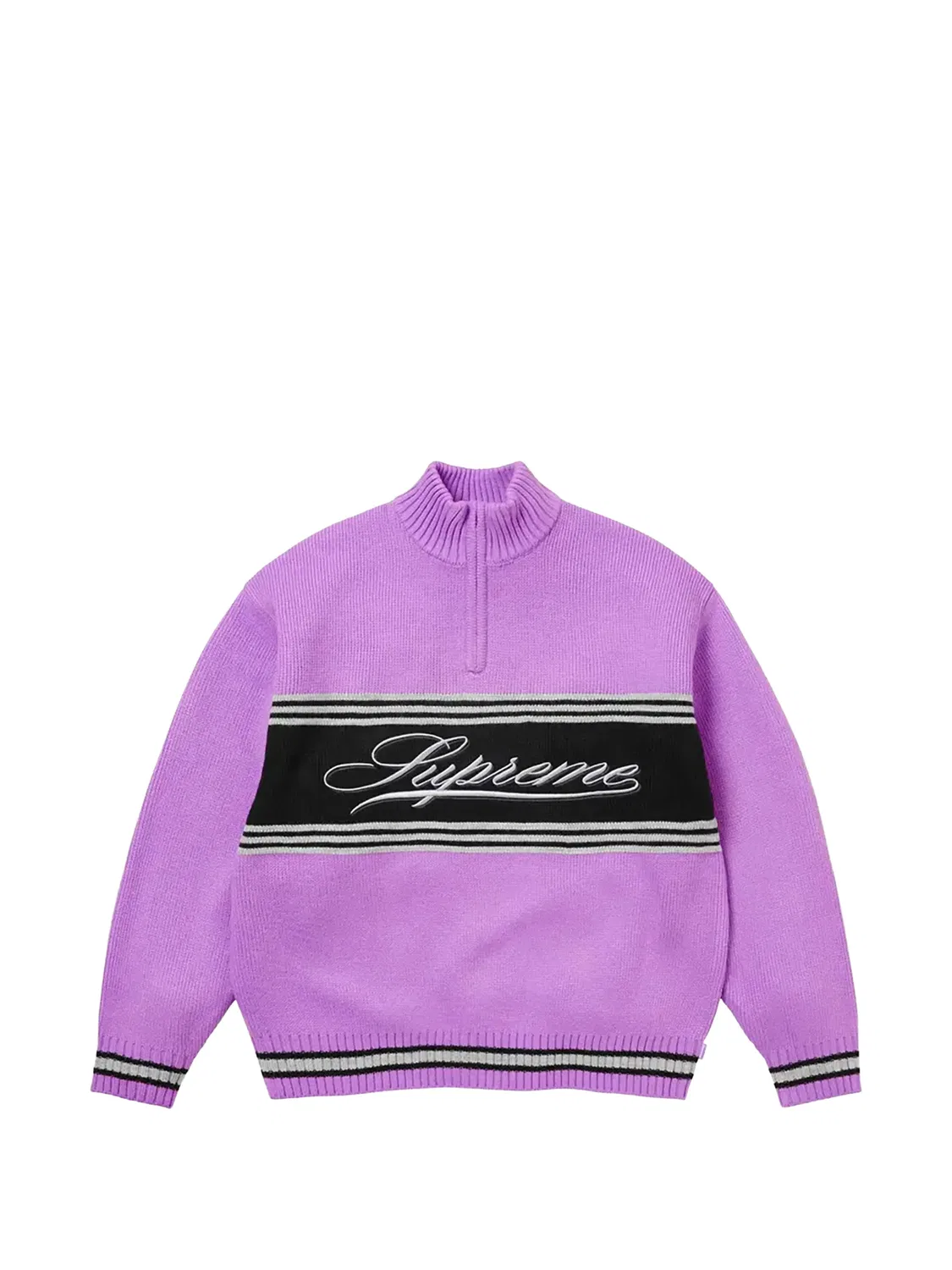 Свитер Script Stripe с воротником на молнии Supreme, фиолетовый