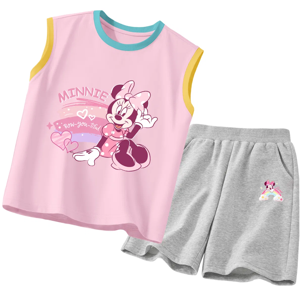 Детский спортивный костюм с круглым вырезом, тонкий, Disney, Di Rainbow Heart Blue Pink+Di Rainbow K Gray