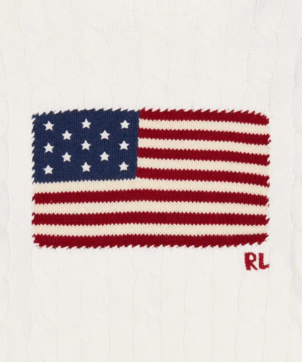 Свитер с косичками и флагом, Iconic Cable Knit Polo Ralph Lauren, белый — фото 4