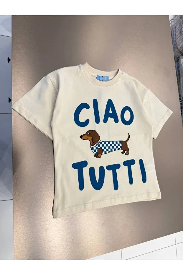 Детская футболка с принтом Ciao Tutti Leni Kids, Ecru — фото 2