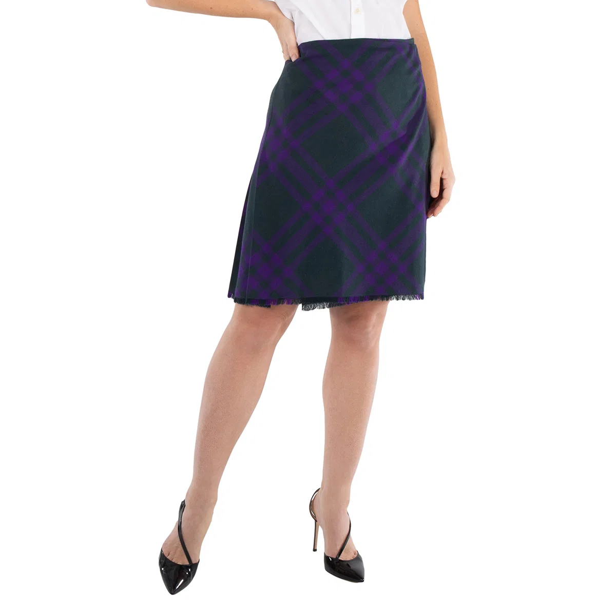 Юбка из шерсти с бахромой Vintage Check Burberry, Deep Royal Ip Check