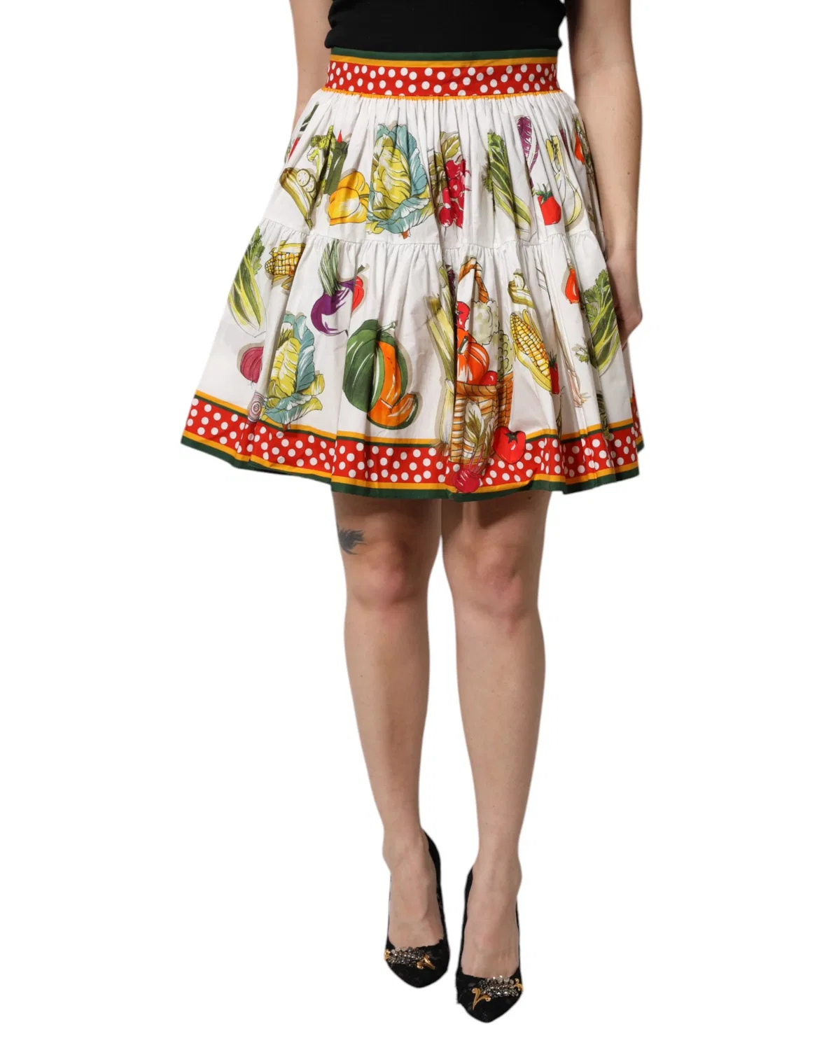 Женская мини-юбка с принтом овощей Multicolor Vegetable Print Short Poplin Dolce & Gabbana, Multicolor