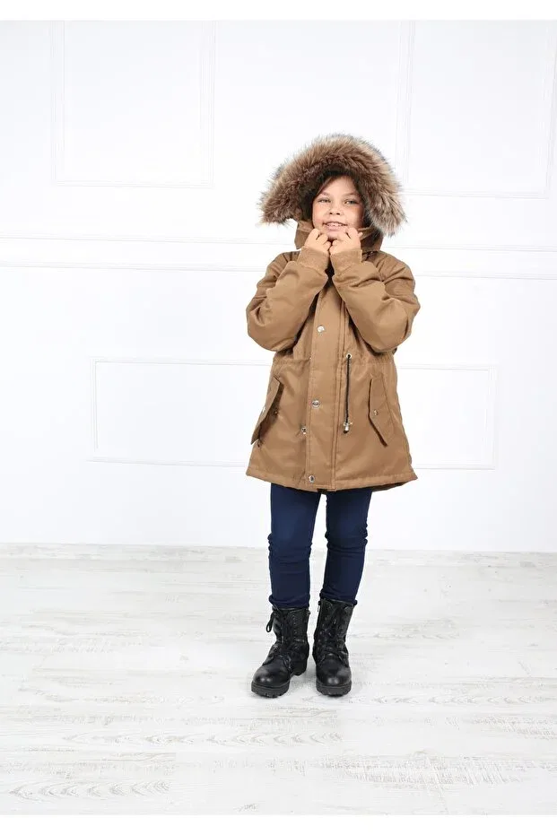 Детское пальто для девочек с искусственным мехом B&T, Beige