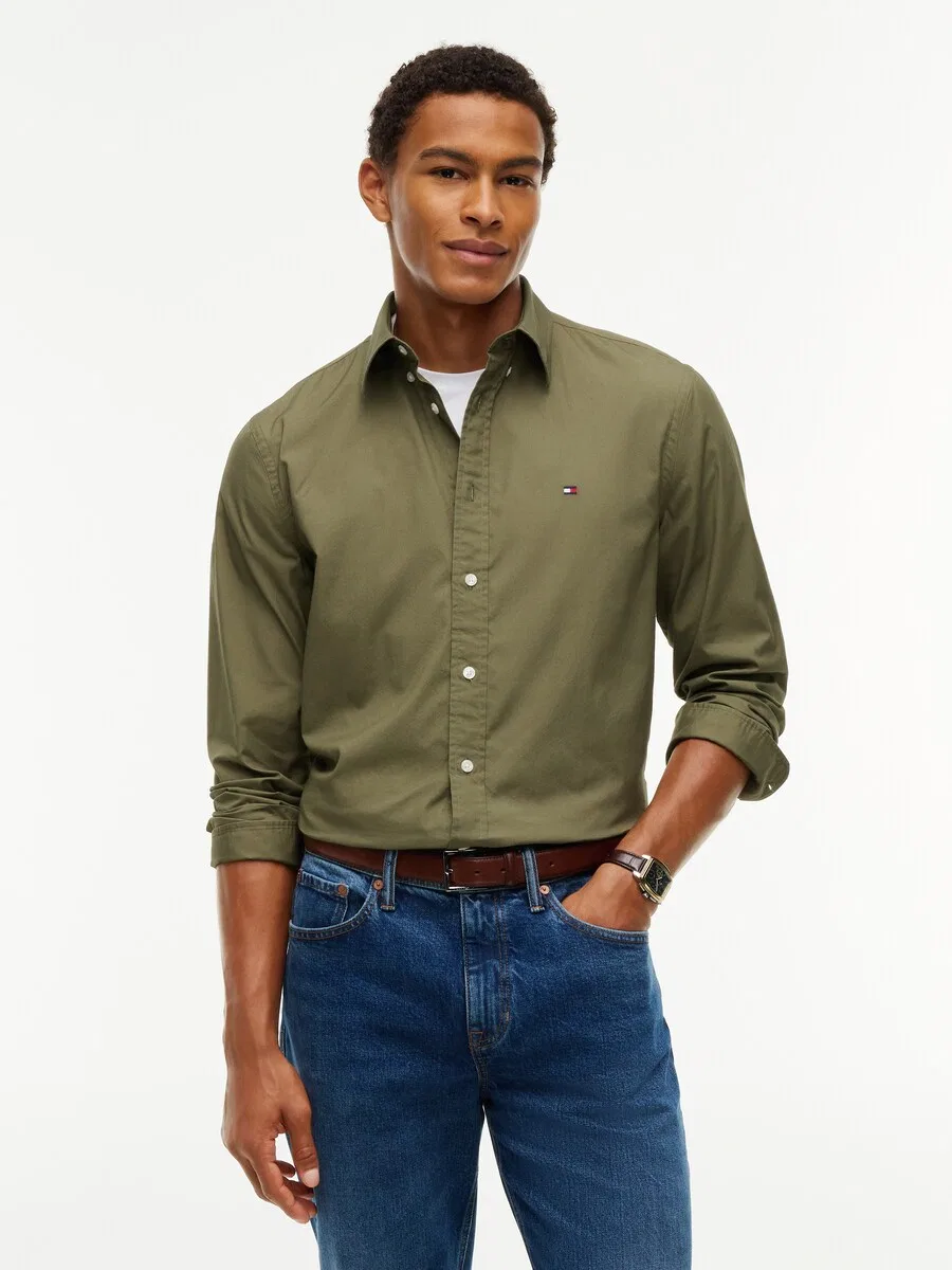 Рубашка на пуговицах TOMMY HILFIGER Regular fit Button Up Shirt 'Flex' оливкового цвета — фото 2