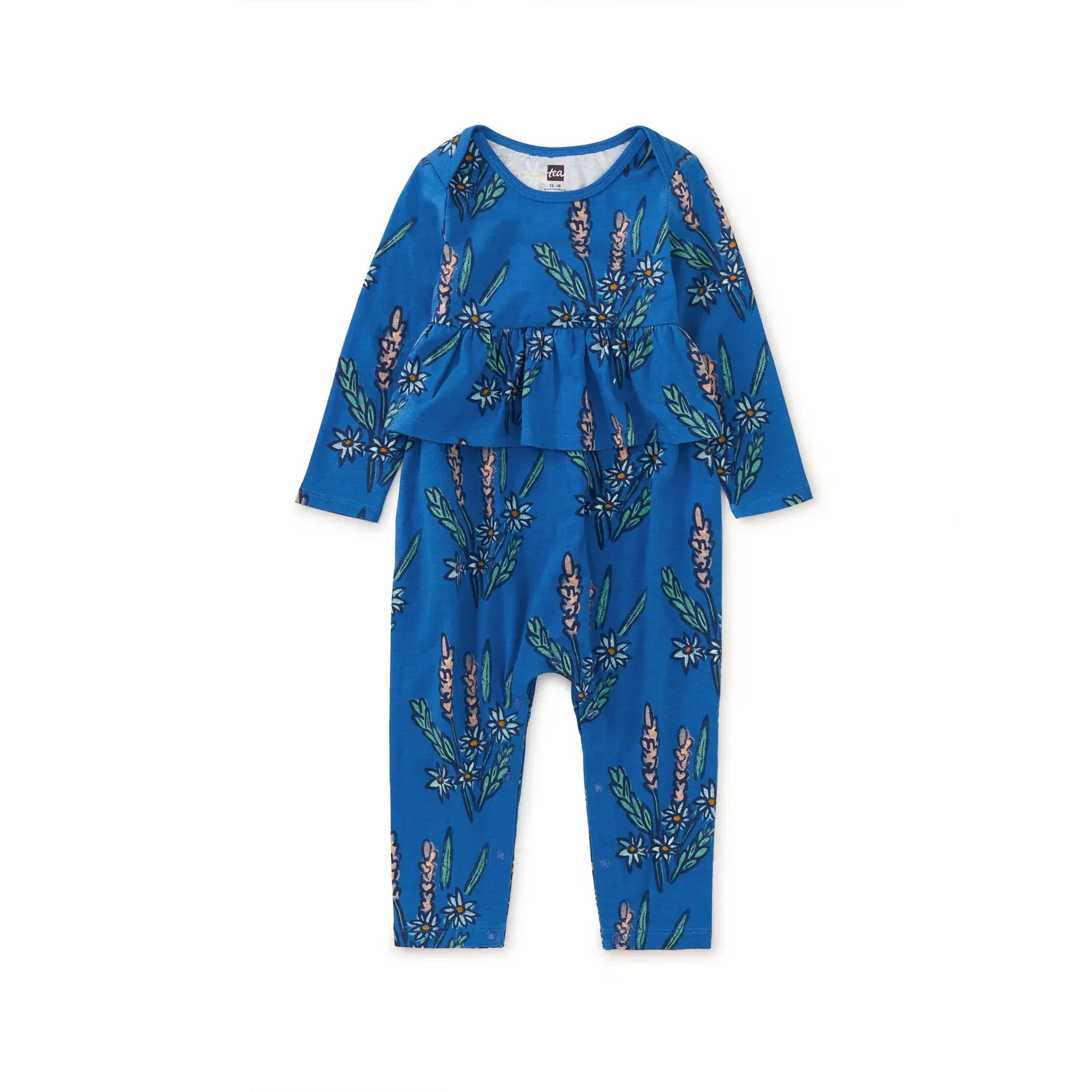 Детский боди-комбинезон с баской с длинным рукавом Pretty Peplum Baby Romper Tea Collection, Vintage Block Print Floral