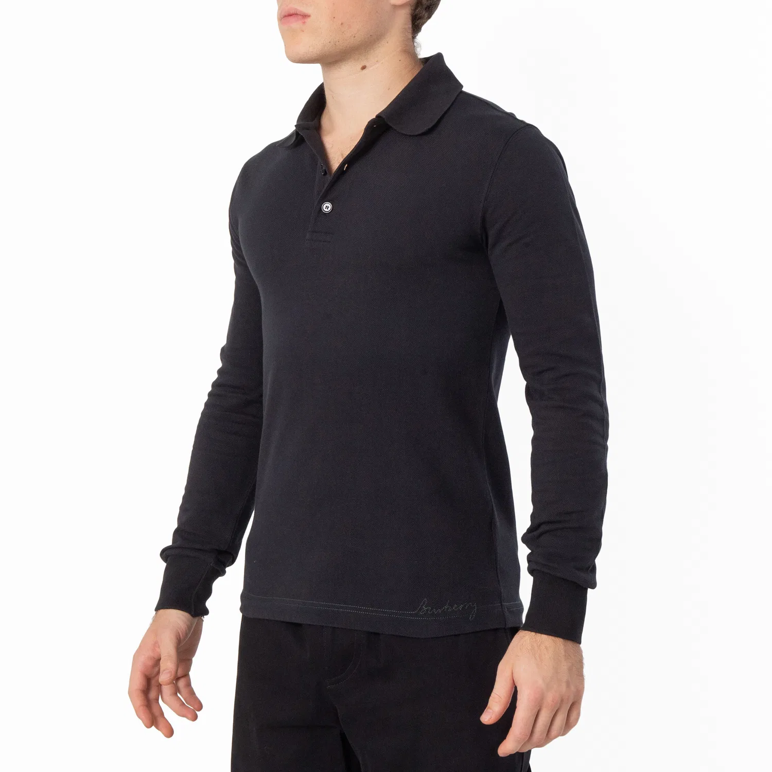 Поло с длинным рукавом Logo-Embroidered Cotton Polo Shirt Burberry, Black — фото 3
