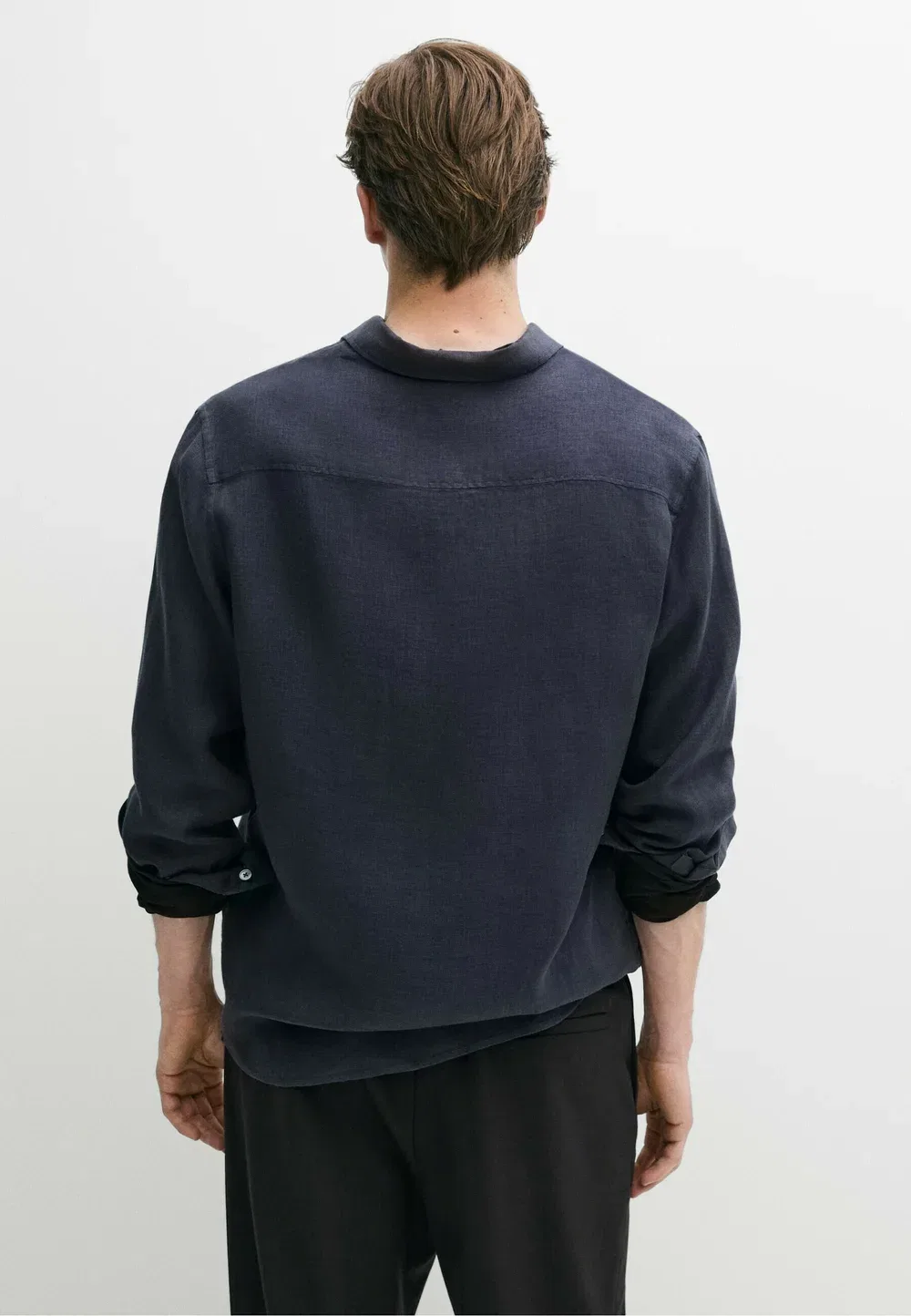 Рубашка из 100% льна, стандартного кроя Massimo Dutti, Blue — фото 3