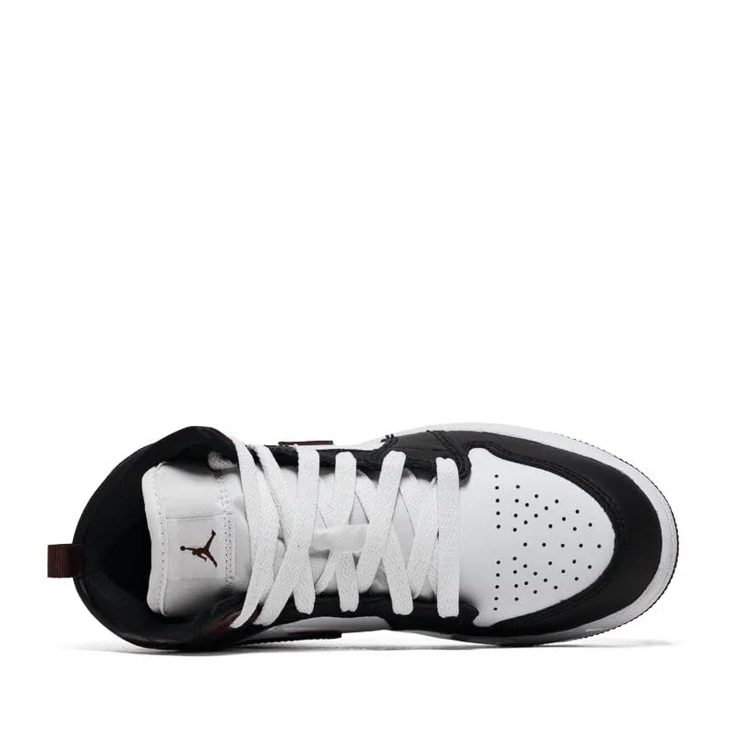 Детские кроссовки для девочек с принтом Jordan 1 Mid Se (Ps) NIKE, White Black Dark Pony — фото 4