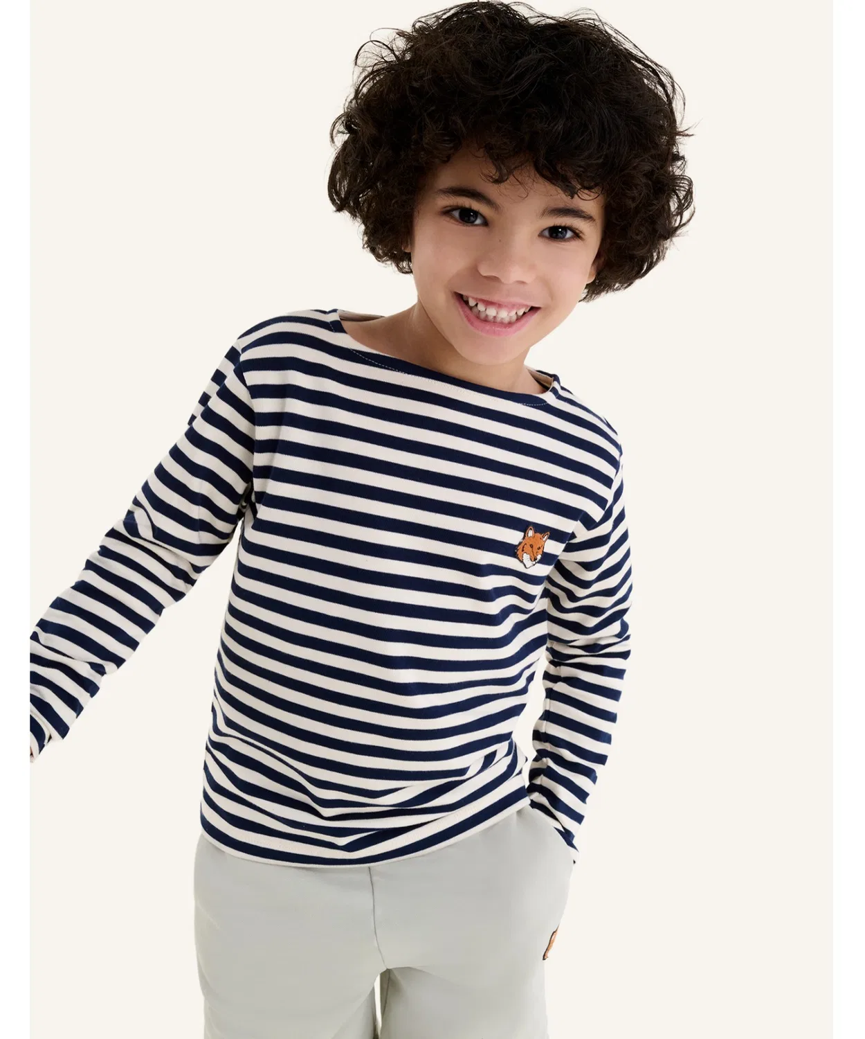 Детская футболка с длинным рукавомс принтом FOX HEAD KID LONG SLEEVES NAVY TEE Maison Kitsune, White/Navy