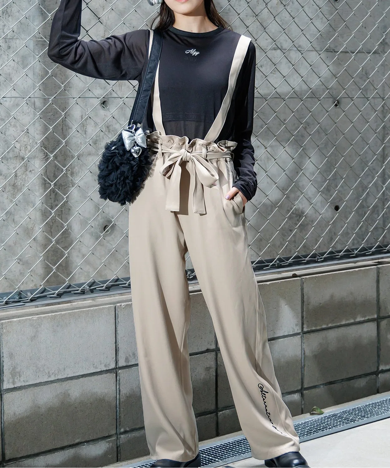 Детские широкие брюки с резинкой и лентой, модель Sasutsuki Ribbon Long Pants, algy, Beige